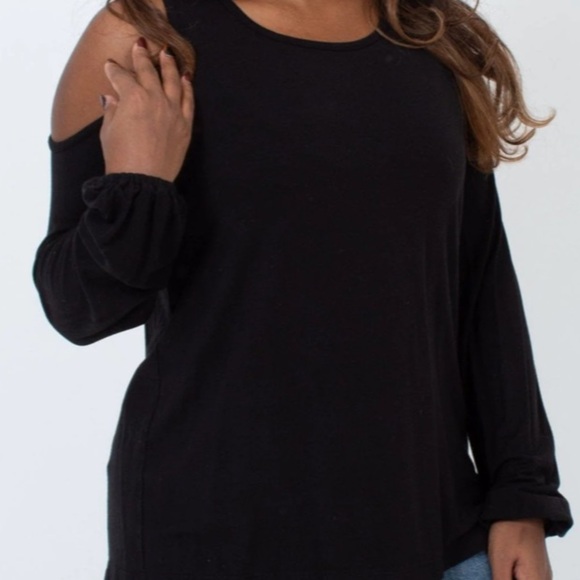 Rebecca Minkoff Page Crewneck Cold-shoulder Long Sleeve Black Blouse Small - Picture 1 of 4
